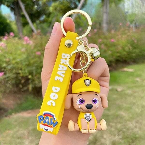 Cute Paw Patrol 3D Keychain With Charm Premium Action Character 3D Rubber Silicone Keychain For Car & Bike Gifting With Key Ring Anti-Rust (Color-Yellow) (Pack Of 1)
