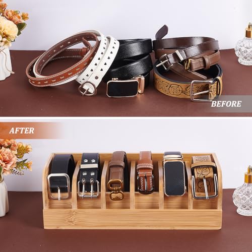 PH PandaHall Gürtel Organizer Box Aus Bambus Mit 6 Trennwand Stabile Vitrine Aus Holz Für Herrengürtel Vielseitiger Gürtelständer Gürtelbehälter Aufbewahrungshalter Für Den Schrank Und Schublade