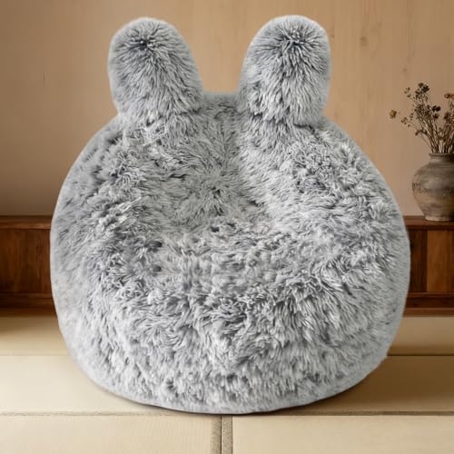 Aodenge Fluffy Bean Bag Chair for Kids Grey, with Plush Faux...
