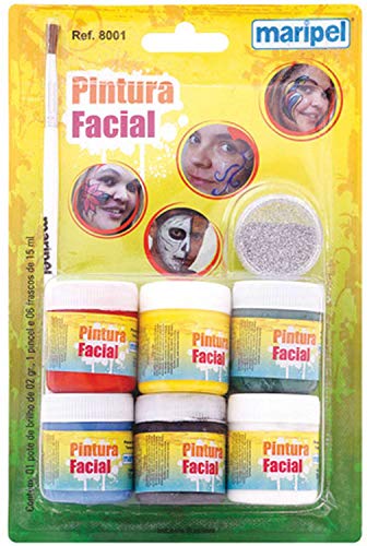 Pintura Facial Liquida + Pincel, Maripel 8001, Multicor, Pacote de 6