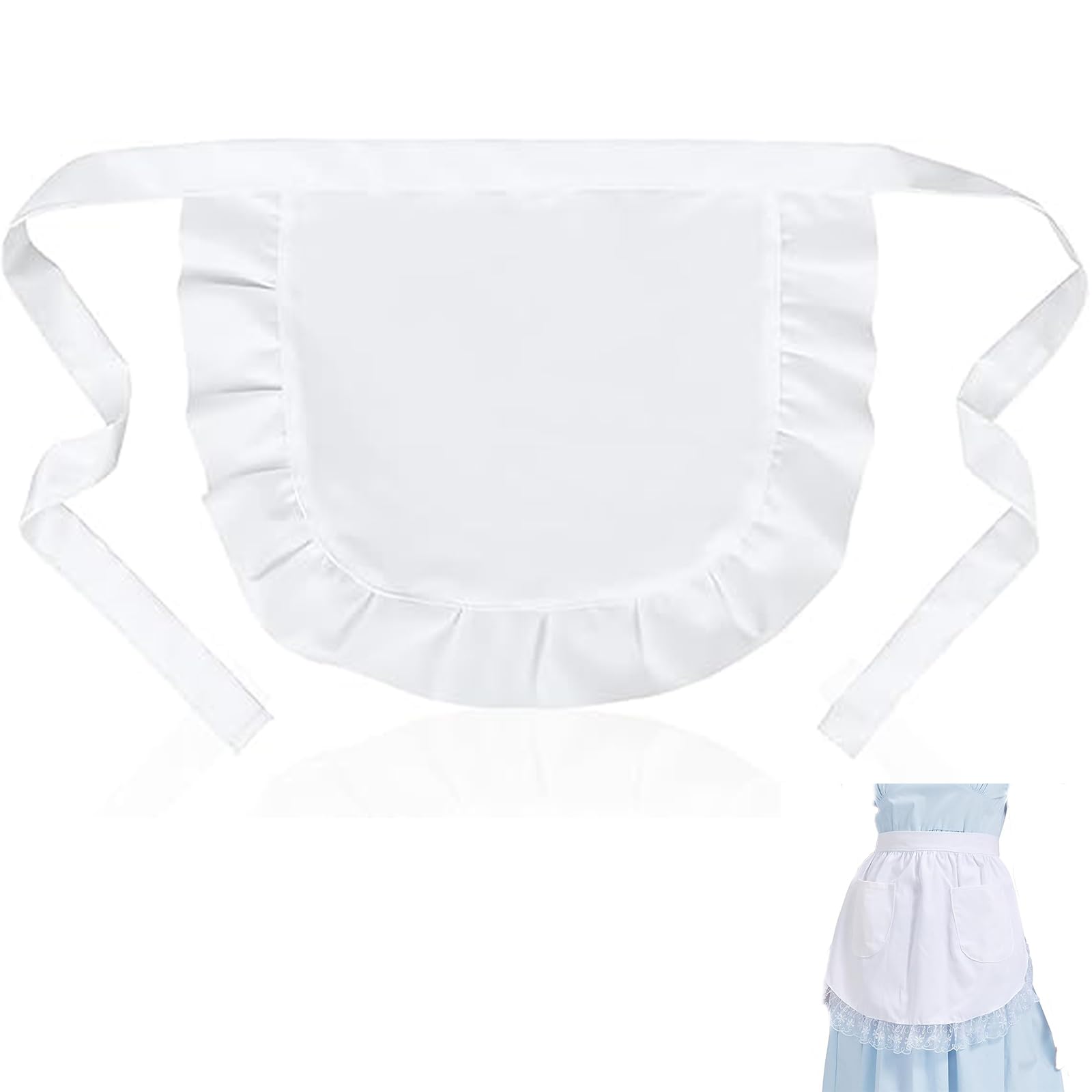WEIKANG White apron,White Fancy Frilly Half Waist Apron for Women, Frilly Cosplay Half Waist Aprons, Adjustable Tie Ruffled Costume Apron for Kitchen Cooking Cosplay Party, Costumes Dress Accessory