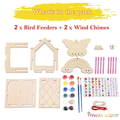 Image of Kids Arts and Crafts for Outdoor,2 Pack Bird Feeder Wind Chime Kits for Children to Build and Paint, DIY Unfinished Wood STEM Painting Activities Crafts Toys for Boys Girls Ages 3-5 4-8 8-12 6-8