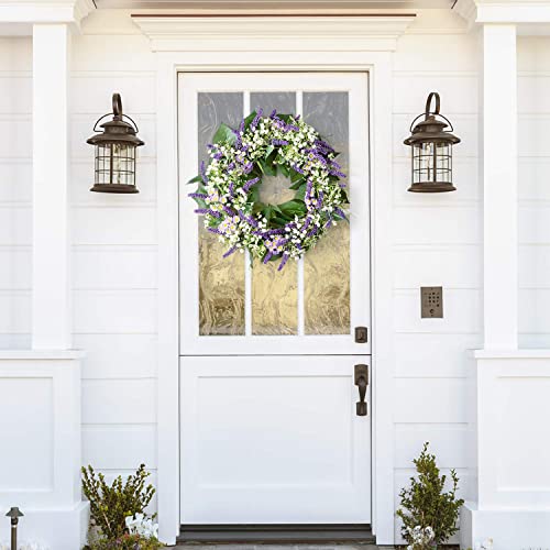 Lifefair Summer Flower Wreath, 22Inch Artificial Lavender Greenery Wreath For Front Door Wall Home Farmhouse, Valentine Wreath Celebration Decor With Wreath Hanger #TOP2