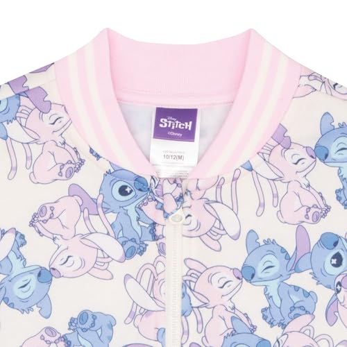 Disney Lilo & Stitch Girl's Zip-Up Varsity Bomber Jacket - Casual Lightweight Coat with Stitch Graphic Print for Kids4