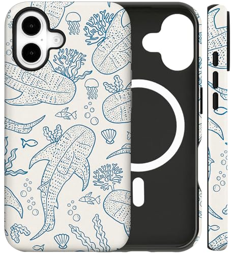flewfun Magnetic for iPhone 17 Case Cute Coral Reef Whale Shark Ocean Sea Phone Case, Summer Shockproof Slim TPU and Hard PC Protective Phone Cover Compatible with MagSafe Designed for Women