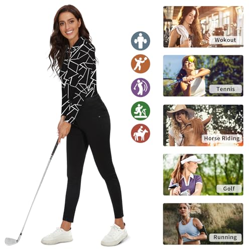 Image of Soneven Womens Golf Polo Shirts 3 /4 Long Sleeve V Neck Button Down Shirts Business Causal Work Blouses Tops