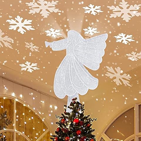 Christmas Tree Topper, Illuminated Angel Treetop Christmas Decoration, Magic Rotating LED Treetop Projector for Christmas Tree, Xmas/Holiday/Winter Home Wonderland Party Ornament Cover