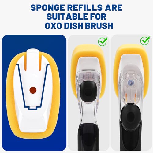 Image of Sponge Brush Refills for OXO Dish Brush 6 Pack Soap Dispensing Dish Refills | Scrub Replacement Sponge Heads for Soap Dispensing Dish Wand Scrubber, Easily Cleans Pots, Pans, Kitchen Sink