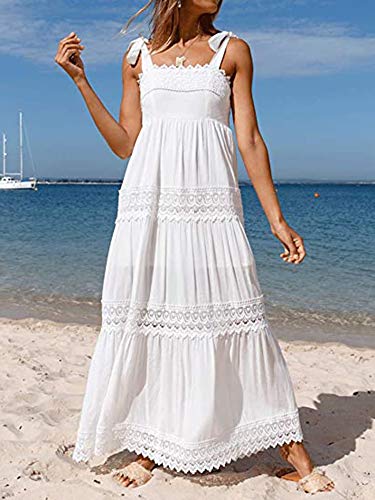 Women Mesh Dresses Sleeveless Casual Lace Long Dress Summer Backless Loose Beach Sundress (Color : White, Size : L.)3