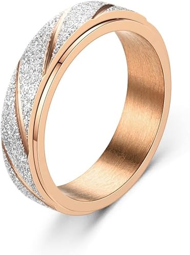 Miniatura 2 de COLORFUL BLING 3 anillos giratorios para la ansiedad para mujer, de acero inoxidable de 0.236 pulgadas, con acabado de arena, con purpurina, anillos