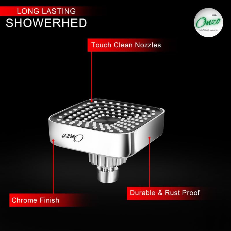 Image of Onzo ZS 4-Inch ABS Overhead Rain Shower Head| 360 Adjustable Swivel Ball Joint | Chrome Finish | Durable & Rust-Proof High-Pressure Bathroom Shower