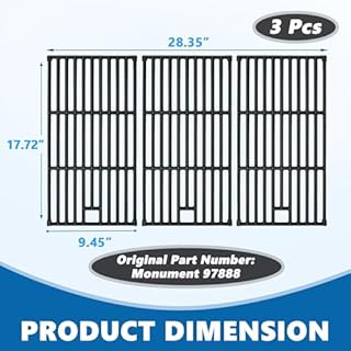 SafBbcue 97888 Cooking Grates for Monument Grill Replacemnt Parts 24367 24633 13892 17842 35633 41847NG, Cast Iron Grids for Monument 35633R 35633B D405 D425 4-Burner Grill Accessories