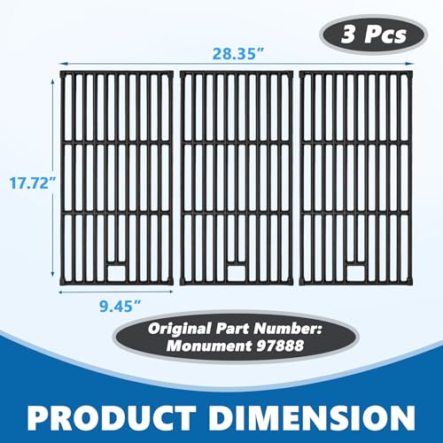 Image of SafBbcue 97888 Cooking Grates for Monument Grill Replacemnt Parts 24367 24633 13892 17842 35633 41847NG, Cast Iron Grids for Monument 35633R 35633B D405 D425 4-Burner Grill Accessories