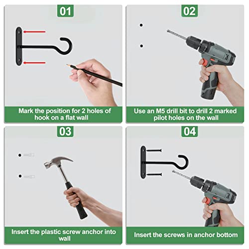 Pupingpig 4Pcs Ceiling Hooks For Hanging Plants Wall Mount Plant Hanger Hook Wall Hooks For Bird Feeders Lights, Lanterns, Wind Chimes Hanger Indoor&Outdoor Decoration Hooks Black #TOP4