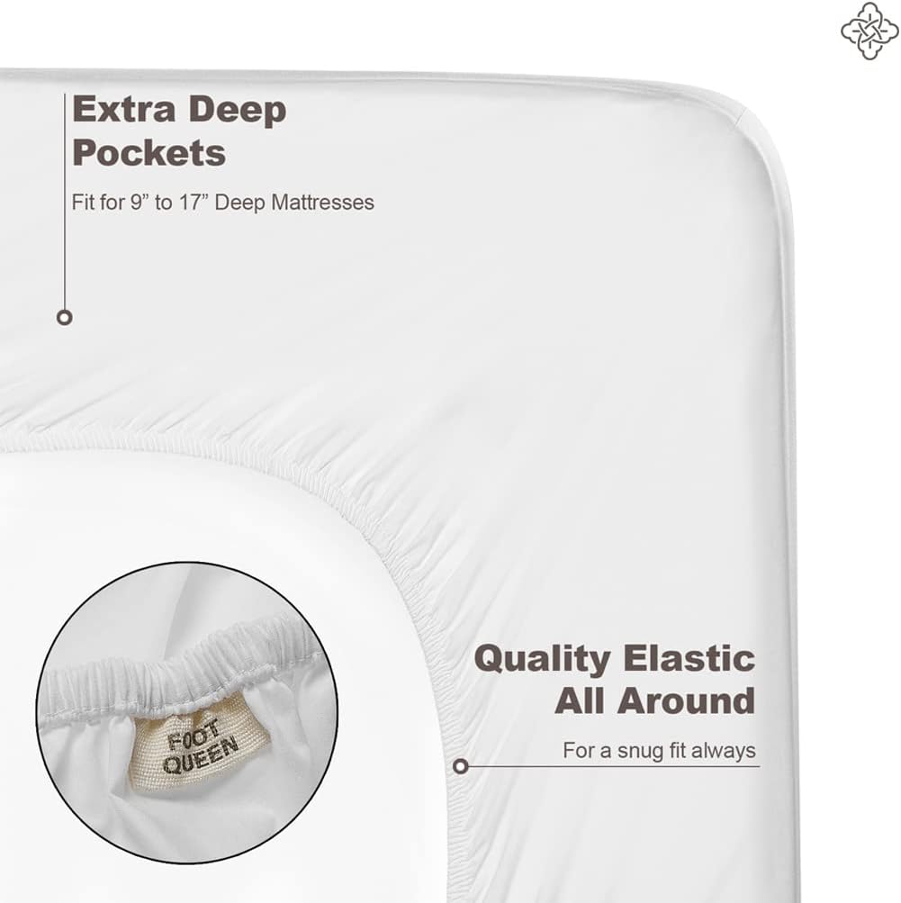 BIOWEAVES 100% Organic Cotton Percale Weave Sheets Queen – Crisp, Soft & Naturally Cooling, 300 Thread Count GOTS Certified Sheets for Queen Size Bed with 17” Deep Pocket – 4 Piece Set, White