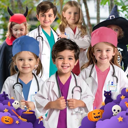 Doctor Scrubs Costume for Kids With Set Lab Coat Halloween Dress Up For Boys Girls 3-12 (Green, L-130/5-6Y) — view 5
