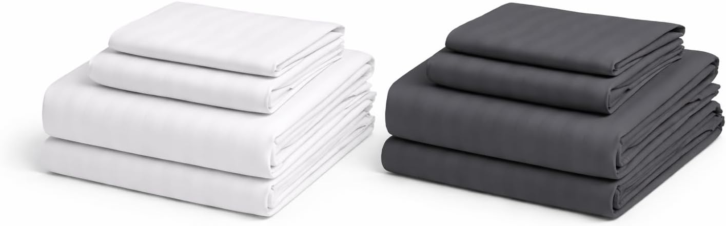 Super King Size Fitted Bedsheet Pack of 2 (White & Grey) – 200×200×35 CM Deep Pocket, Soft Breathable Fabric, Elastic All Around, Wrinkle Free Bed Sheet for Mattress (white & Grey, Super King)