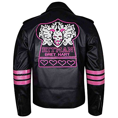 Hitman Bret Wrestler Hart Jacket Back Skull Embroidery Black Leather Jacket