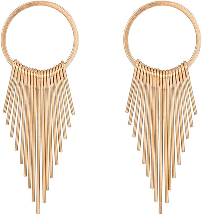 coadipress Gold Tassel Earrings for Women Geometric Round Metal Chain Dangle Earrings Statement Tassels Hoop Earrings Retro Tassel Dangle Earrings Wedding Party Jewelry Gift