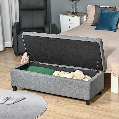 Miniatura 2 de Homcom Banco De Almacenamiento Acolchado Puff De Almacenaje Taburete Tapizado En Lino Con Tapa Abatible Para Salón Entrada Dormitorio Carga 120 Kg 125x49x41,5 Cm Gris