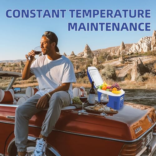 Image of Iceblue Mini Fridge, 7 Liter /9 Cans Skincare Fridge with Belt, AC Plug & 12V Car Charger Dual-use Small Refrigerator, Compact & Portable Refrigerator for Car, Dorm, Travel, Picnic, Gift (Blue)