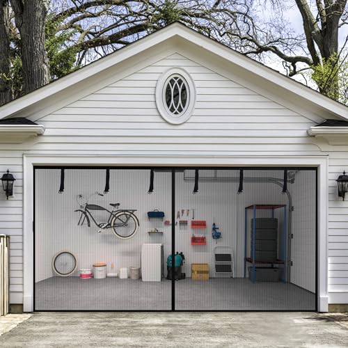 HBlife Garage Screen Doors for 2 Car Garage 16x7FT Polyester Magnetic Garage Door Screen Hands Free Retractable Garage Net Screen Door Mesh with 6 Roll Up Starps and 26 Magnets for Patio Gym Porch