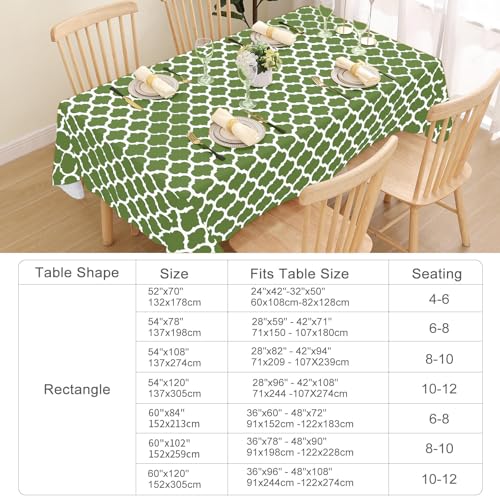 Image of Smiry Rectangle Tablecloth, Waterproof Vinyl Tablecloths with Flannel Backing for Rectangle Tables, Wipeable Spillproof Plastic Tablecloth for Dining, Camping, Indoor and Outdoor 60 inch x 84 inch, Green