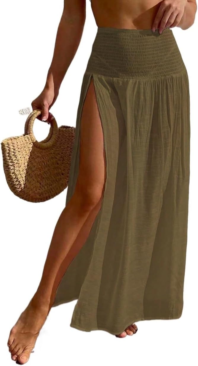 Women's Solid Color Side Slit Hem Summer Beach Cover Up Skirt cover ups for swimwear