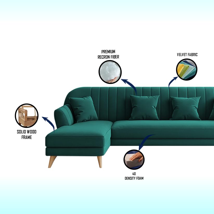 Image of Atticus LHS 6 Seater L Shape Sofa Set for Living Room (Pine Fabric) Premium Fabric Sofa Set