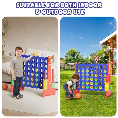 67i Giant 4 in A Row Connect Game 4 Jumbo 4-to-Score for Kids and Adults Quick-Release Slider with Basketball Hoop Ring Toss 42 Jumbo Rings Indoor Outdoor Holiday Game with Carrying Bag (Blue Red) - Thumbnail 5
