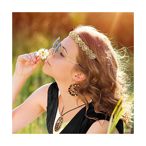 6 pcs 60s 70s outfits for women hippie costume set peace sign earring headband fringe vest tassel cardigan - image 6