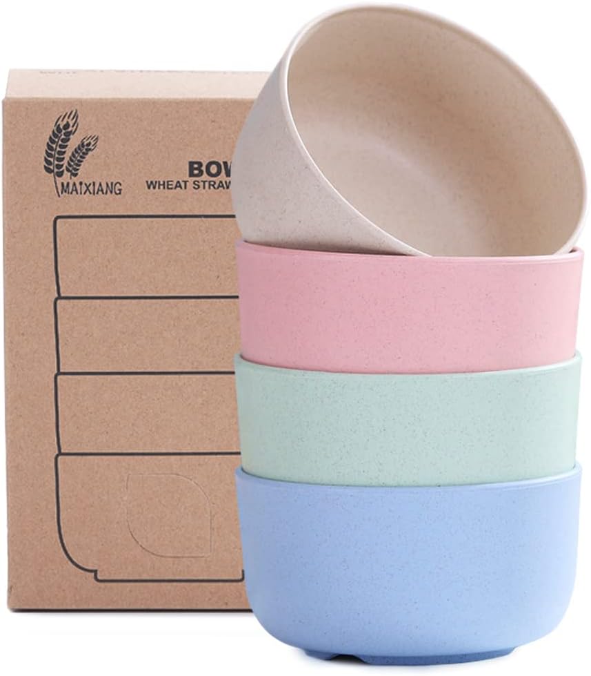 Wheat Straw Bowls 14oz Set of 4 - Unbreakable Cereal and Salad Bowl for Kids and Adults - Eco-Friendly Bowls for Snack, Soup and Dessert - Microwave & Dishwasher Safe
