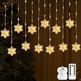 Shengruili Lichtervorhang Fenster Weihnachten,3M Schneeflocken Lichterkette,Fenster Lichterkette Schneeflocken,LED WarmweißLichterkette Batterie für Weihnachten Halloween Balkon Vorhang Garten Party