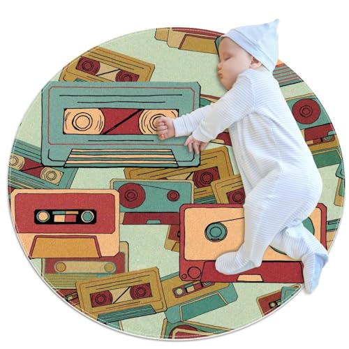 Tapis de salle de bain antidérapant rond 1m cassette rétro - 2
