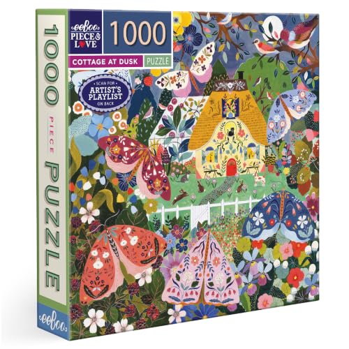 Image of eeBoo 1000 Piece Puzzle - Cottage at Dusk Jigsaw Puzzle for Adults, Square 23 inch x 23 inch Made with Recycled Board & Vegetable-Based Ink