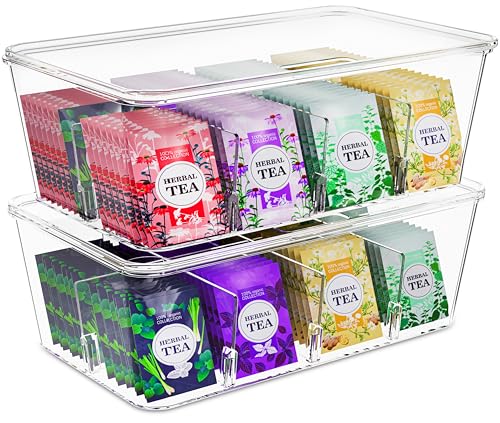 Utopia Home Tea Bag Organizer with Lids, Stackable Tea Box, 2 Pack, Clear