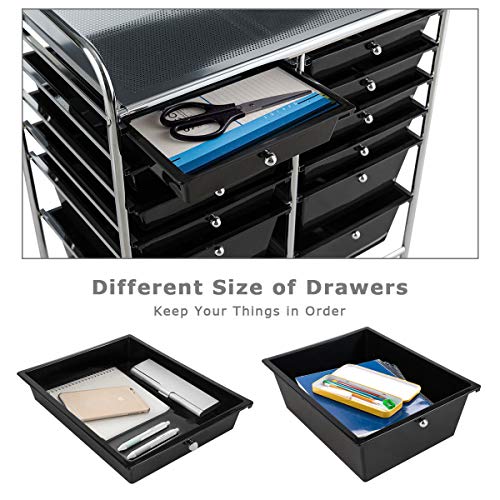 Image of LDAILY 12 Drawer Rolling Storage Cart, Craft Cart Organizer on Wheels w /Metal Frame, Large Capacity & Smooth Drawer, Rolling Cart w /Drawers for Classroom, Office