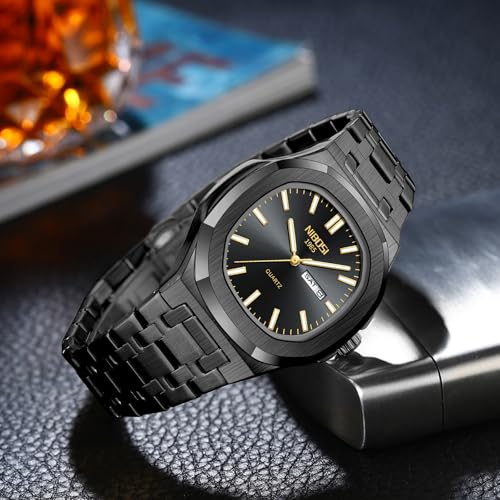 NIBOSI Watches for Men Analog Quartz Stainless Steel Silver Watches for Men Waterproof Business Classic Desiger Wrist Watch with Day Date Elegant Gift for Men — view 4