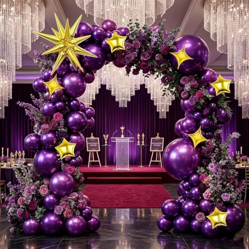 Image of Dark Purple Balloon Arch Double Stuffed Metallic Purple Balloon Garland