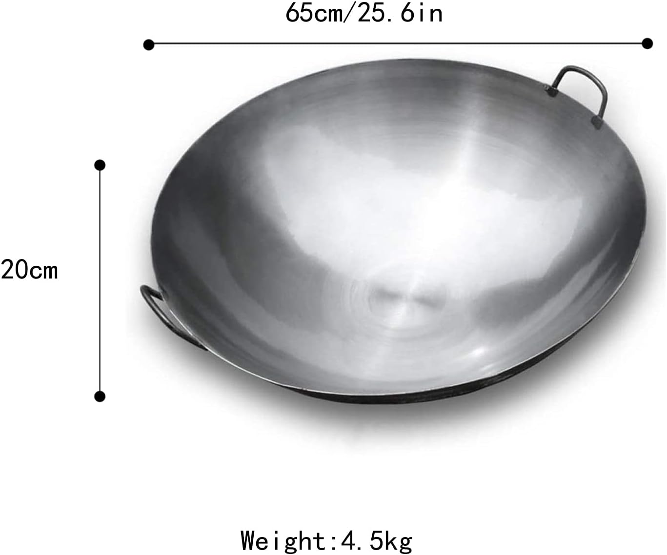 Authentic Chinese Wok Stir Fry Pan Pre-Seasoned Cast Iron Large Deep Wok with Two Integral Handles (Size : 65cm/25.6in)