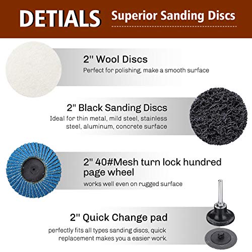 DRILLPRO 70Pcs Sanding Discs Set, 2 inch Roloc Quick Change Discs with 1/4 inch holder, Surface Conditioning Discs for Die Grinder Surface Strip Grind Polish Burr Finish Rust Paint Removal(Updated) - Thumbnail 3