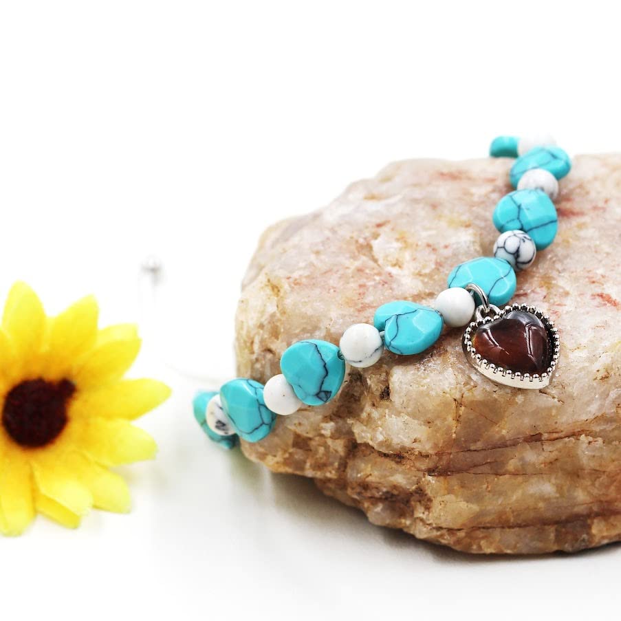 Image of Uloveido Color Changing Heart Mood Charm Bracelet for Mother Gift, Handmade Natural Turquoise Bracelet for Mom Grandmother Birthday Mother Day Gift Y3706