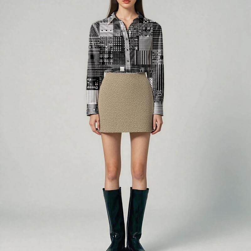 Womens Graphic Shirts Dressy Casual Long Sleeve Button Down Artistic Blouses Loose Fit Comfy Soft Fall Tops - Image 2