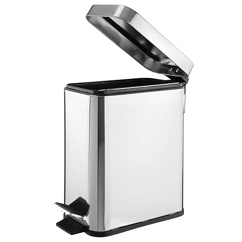 Miniatura 37 de mDesign - Cubo de basura de 1,3 galones de perfil delgado con escalón de metal, papelera, contenedor de basura, baño, tocador, dormitorio, cocina,