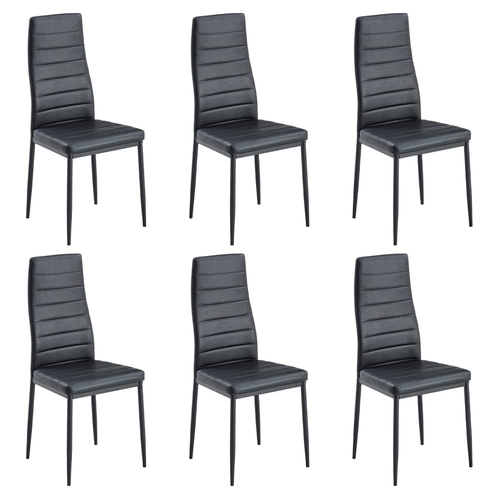 Stanew Pack de 6 Sillas de Comedor, Sillas de Comedor Modernas, Asiento Grueso Acolchado, Respaldo Juego Sillas de Cocina (Negro)