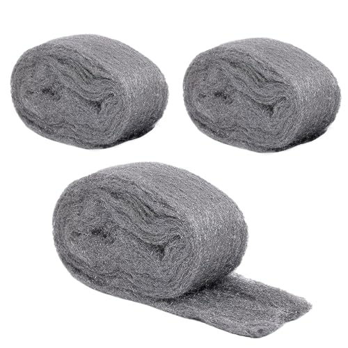 AMSGANK 3 Rollos Lana de Acero Grado 0000 Herramienta de Lana de Acero Fino Pulido de Alambre para Limpieza, Pulido y Mantenimiento de Madera, Vidrio, Metal, Bronce, Latón