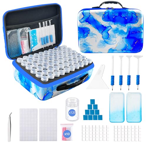 Image of 120 Slots Diamond Art Storage Box | Blue Bead Organizer Case with Drill Tools, Portable Craft Box, For 5D DIY Art Kits