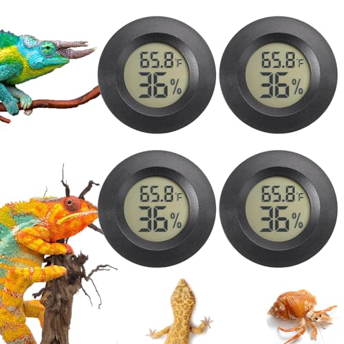Reptile Thermometer and Humidity Gauge Digtal Terrarium Thermometer Circular Bearded Dragon Cage Accessories Reptile Temp and Humidity Gauge for Leopard Gecko Hermit Crab Gecko Lizard Etc 4pc