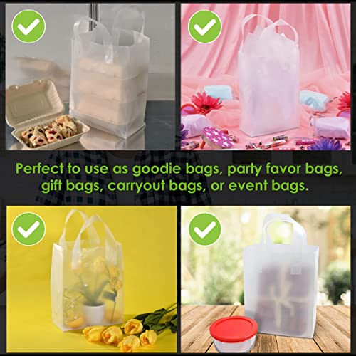 Prime Line Packaging Clear Plastic Bags with Handles for Small Business, Welcome Goodie, Frosted Gift Tote Bags for Boutiques, Events, Bulk, 8x4x10, 50 Pack