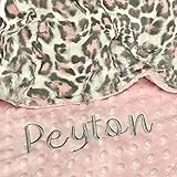 Pink Leopard Baby Blanket, Leopard Blush Hide with Blush Pink Hide Minky, Personalized Baby Blanket,...